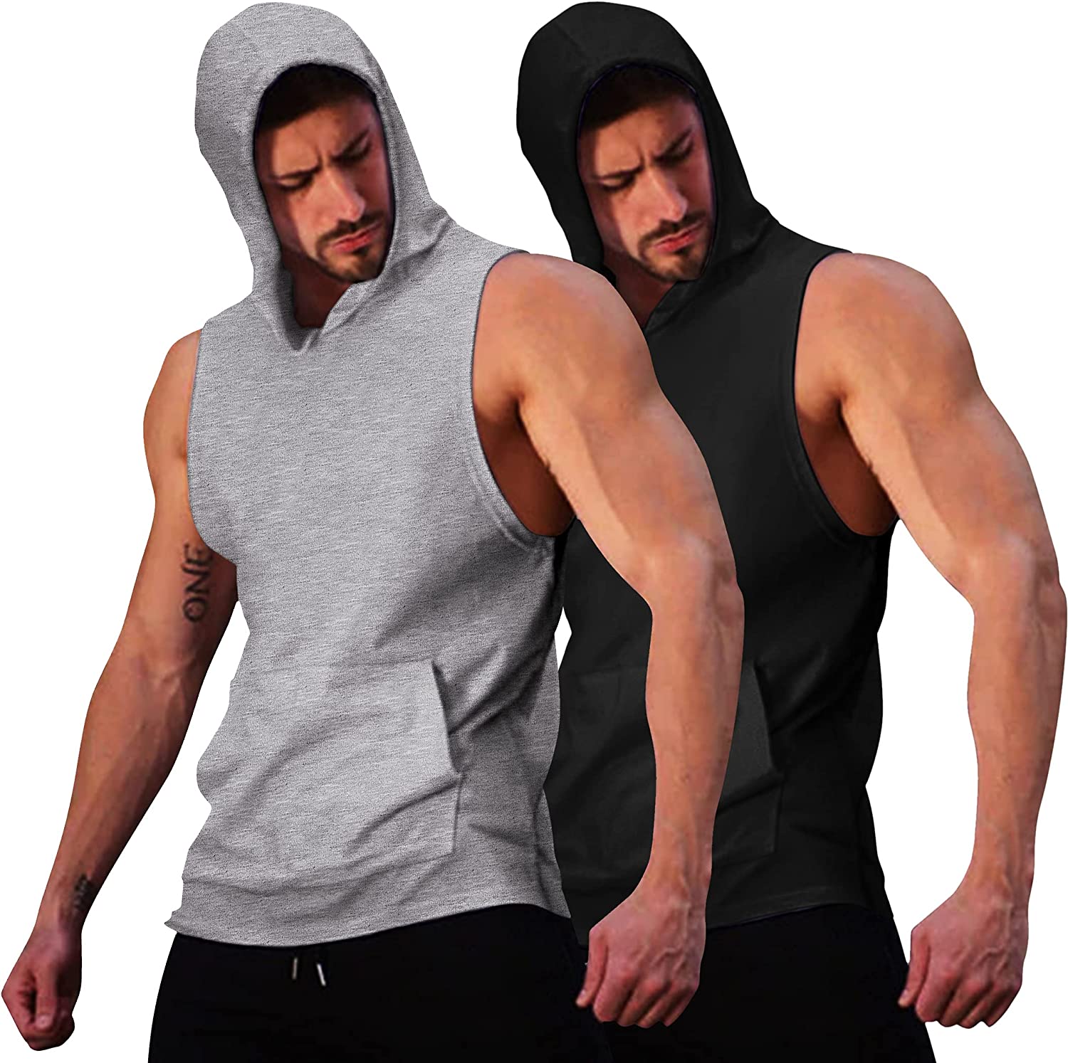 COOFANDY Men's 2 Pack Workout Hooded Tank Tops Bodybuilding Muscle Cut Off T Shirt Sleeveless Gym Hoodies - Image 1